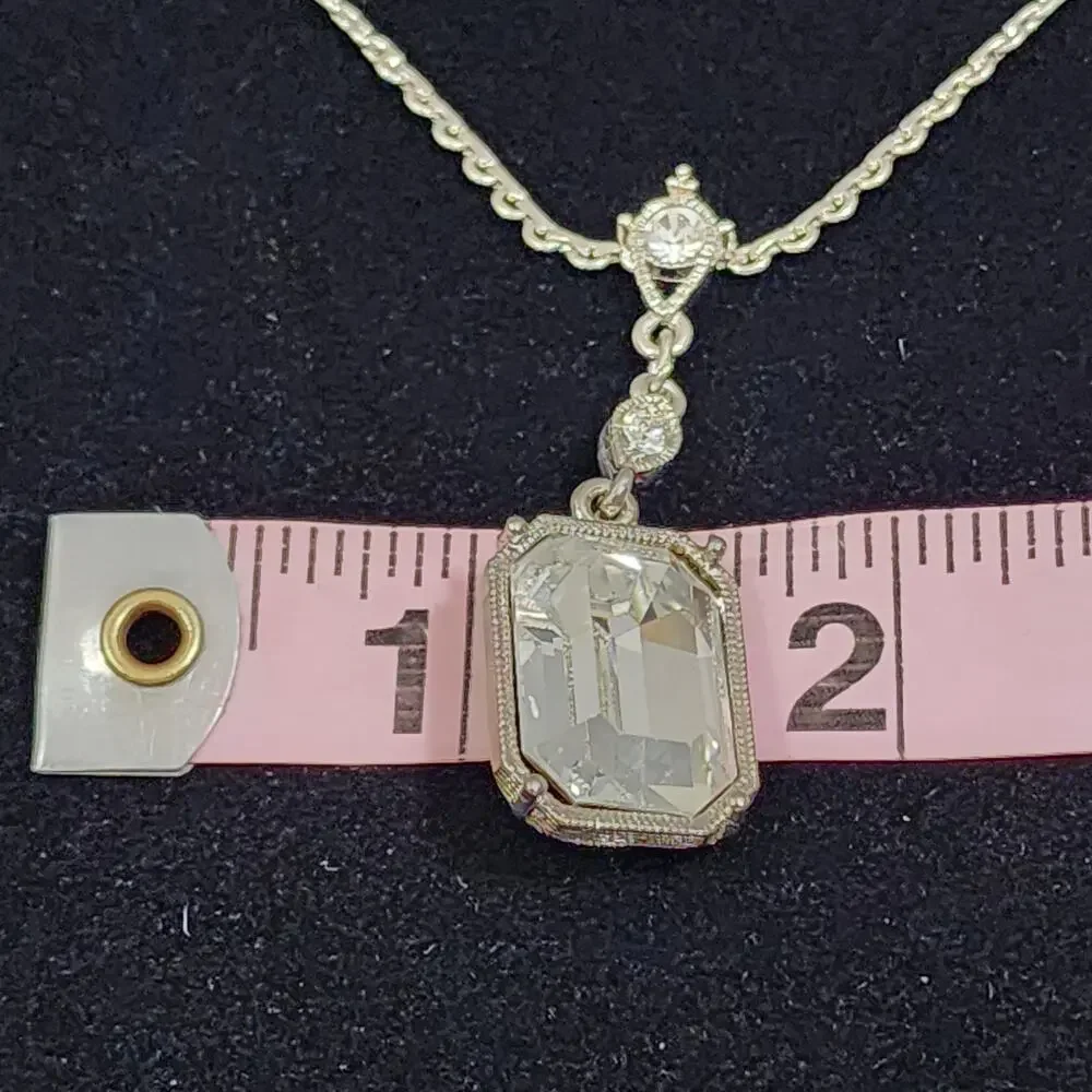 Necklace Earrings Set Faceted Crystal Rectangle Emerald Cut Drop ST 2028 Vintage